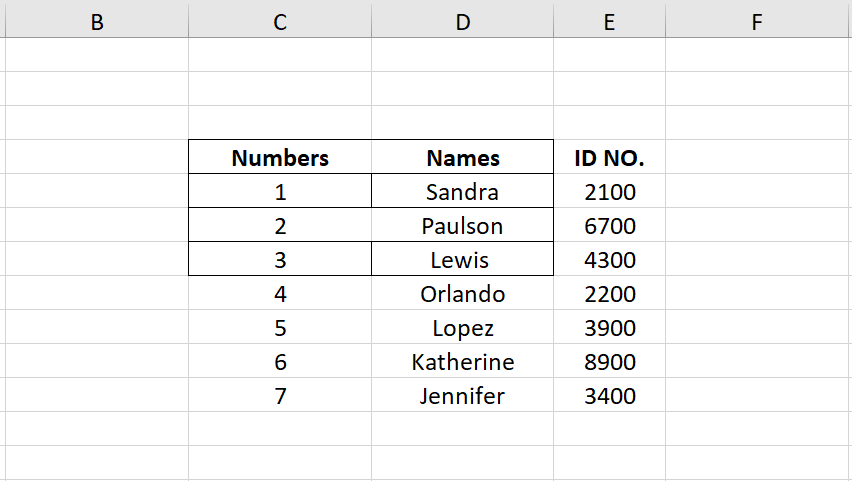 Borders Drawn in Excel