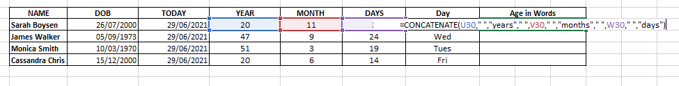 Concatenating Age in Words