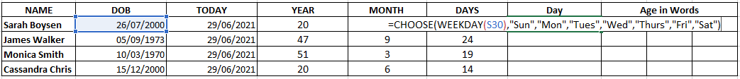 Calculating Day of Birth