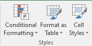 conditional formatting in styles tab