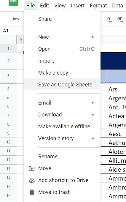 Save as Google Sheets