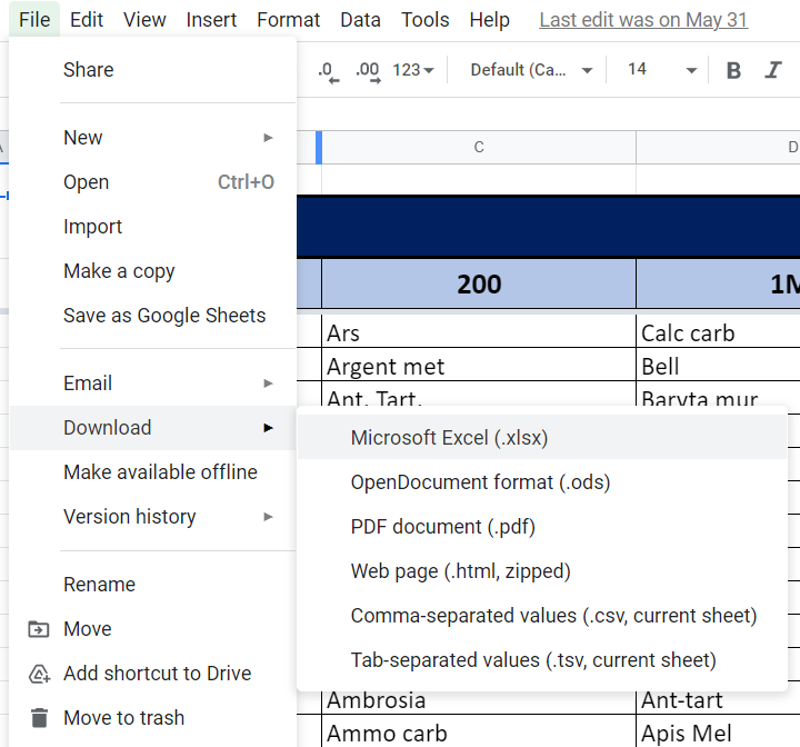 Google Sheets to Excel