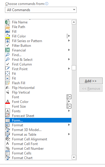   create a form in Excel. Form Options