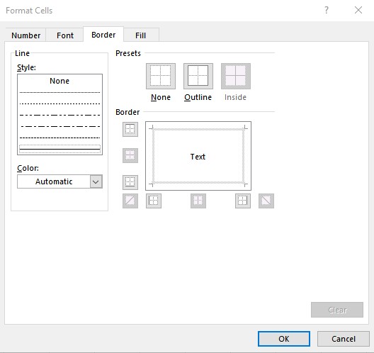 format cells dialog