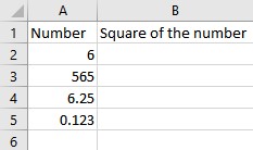 numbers to be squared