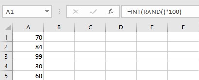 rand list int 0 100