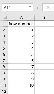 Number Rows in Excel