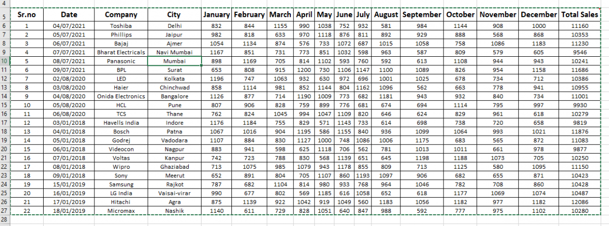 Selected Database in Excel