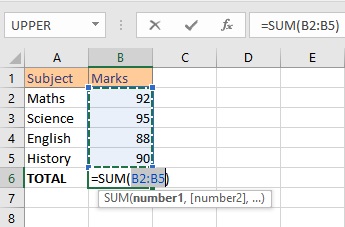 autosum in Excel