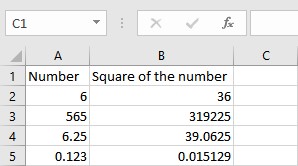  square a number in excel