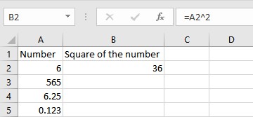  square a number in excel