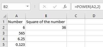  square a number in excel