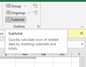 Subtotal in Data Tab