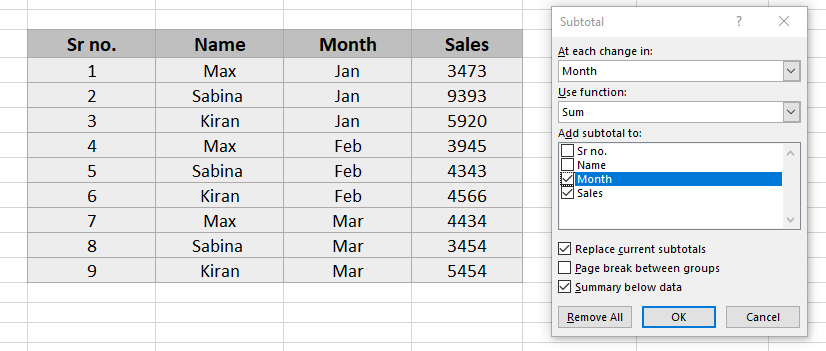 Subtotal Settings