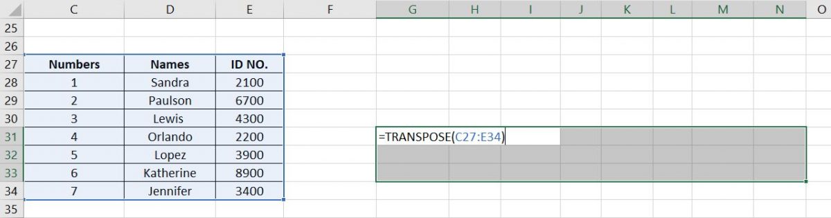 Transpose Array Selection Transpose Data in Excel