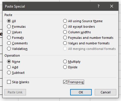 Paste Special Options