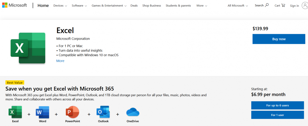 buy excel only