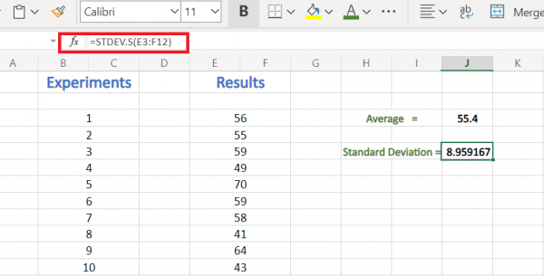 Calculating Average and Standard Deviation in Excel