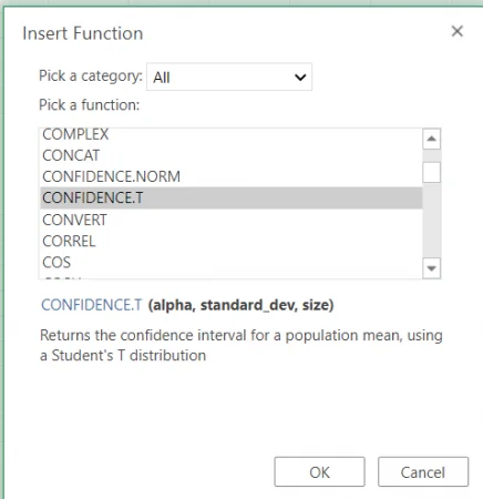 How to Calculate Confidence Interval in Excel? 6 Selecting the Confidence Function in Excel