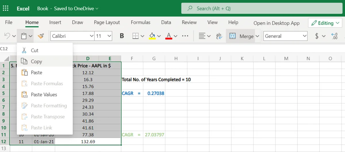 Copying data from Excel