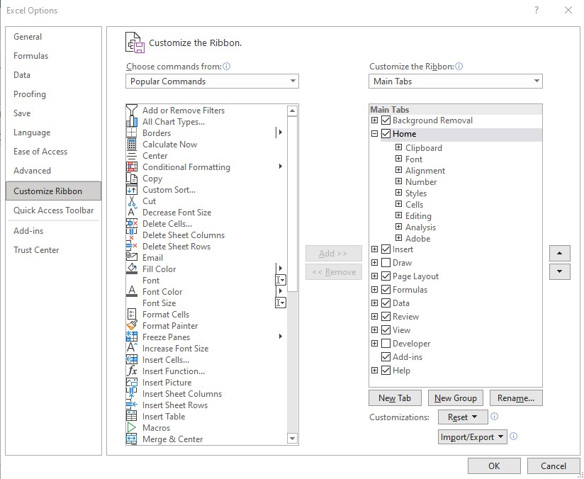 Excel Options