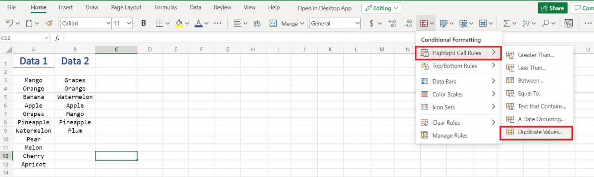 Highlighting duplicate cells in Excel Compare Columns in Excel