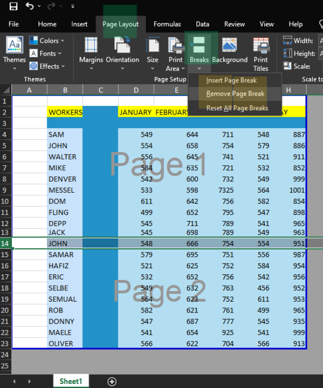 Removing Page Break  in Excel