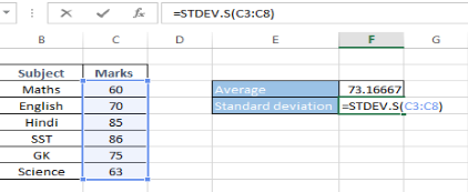 Substituting Values in Standard Deviation Formula in Excel