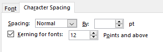 Character Spacing Options