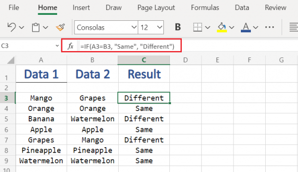 compare two columns in excel highlight matches