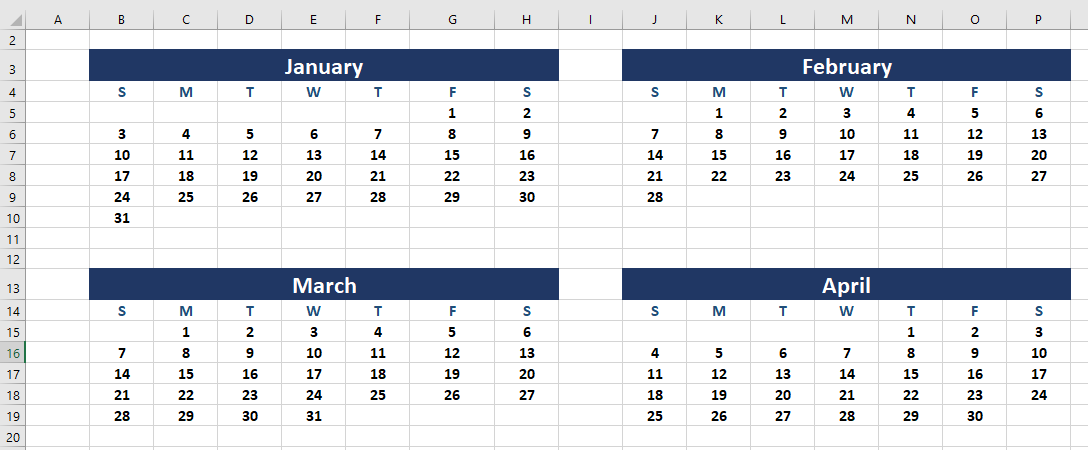 How To Insert Monthly Calendar In Excel