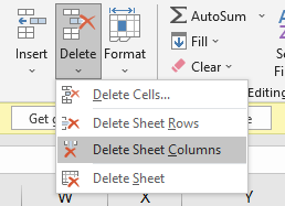 Deleting a Column through Format Button