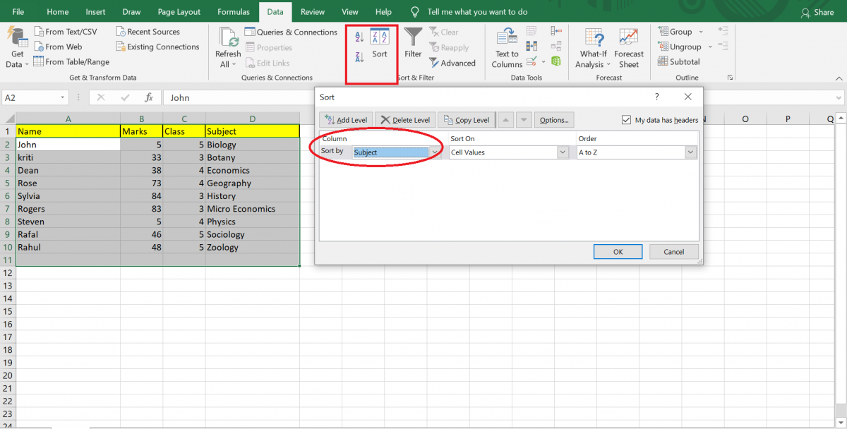 Sort in Excel with respect to Other Column