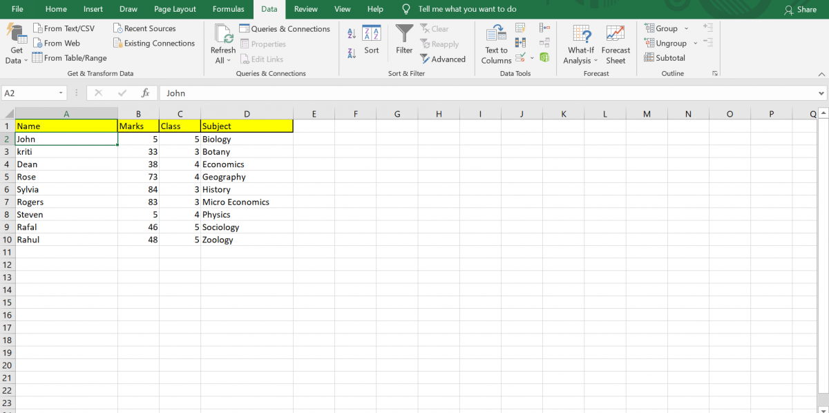 Alphabetize in Excel using Sort Function