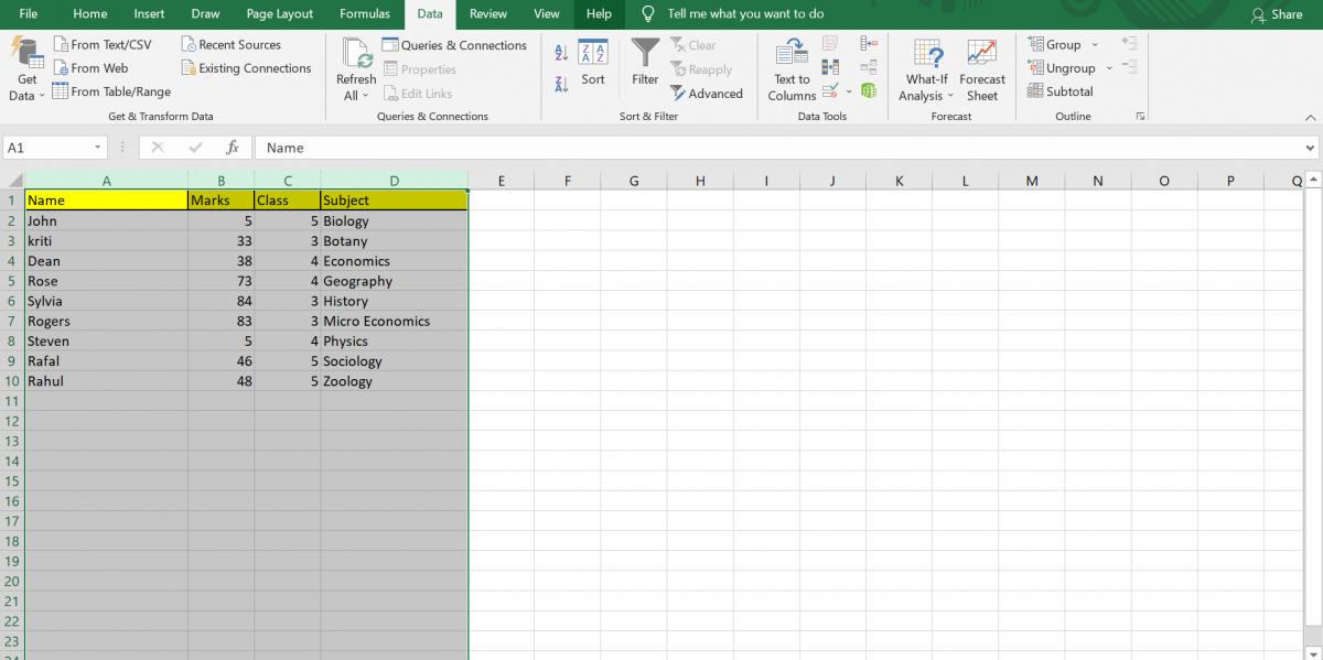 Selecting all columns in Filter function in Excel