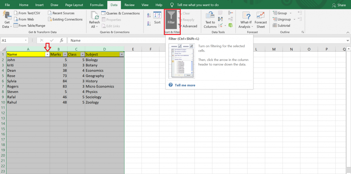 Using the Filter function to alphabetize in Excel