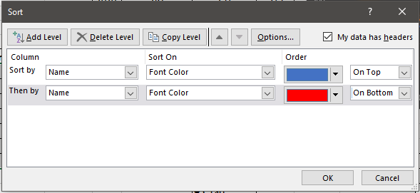 font color sorting