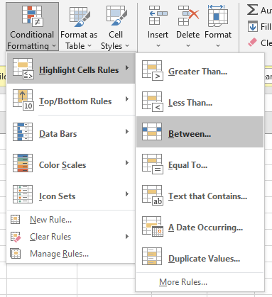 Highlight Cell Rules Between