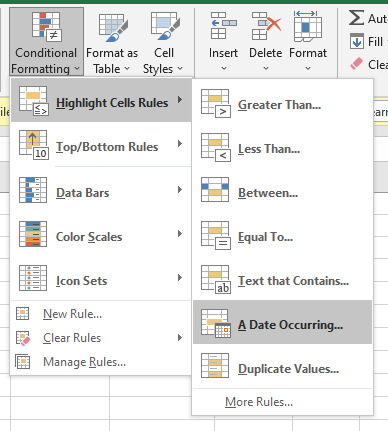 Highlighting Cell Rules A Date Occurring