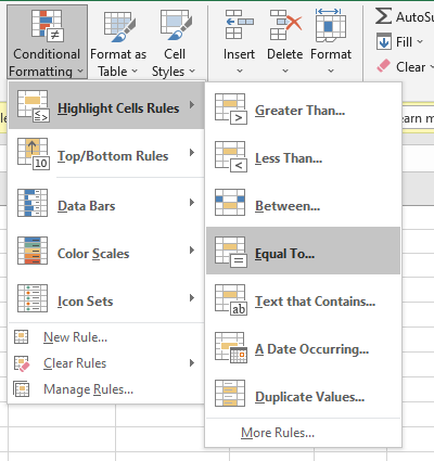 Highlight Cell Rules Equal To