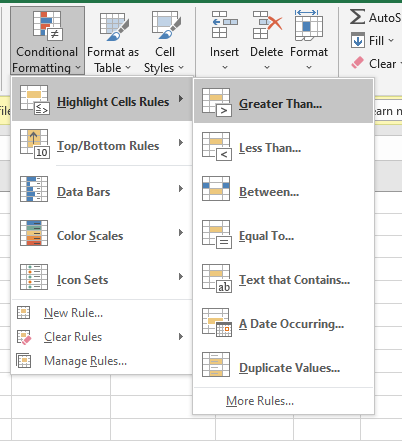 Highlight Cell Rules Greater Than using Conditional Formatting
