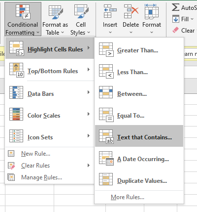 Highlight Cell Rules Text That Contains