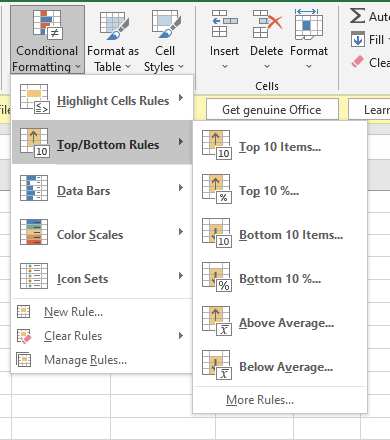 Highlight Cell Rules Top/Bottom