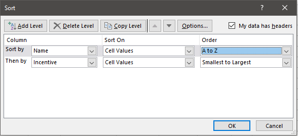 multiple column sorting