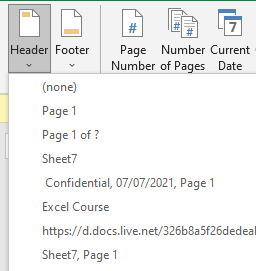 (none) Option in Design Tab Headers and Footers in Excel