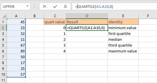 Find Quartiles in Excel