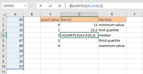 Find Quartiles in Excel