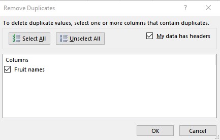 remove dupolicates dialog box 1