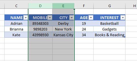 Selected Columns