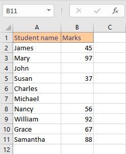 student list with marks